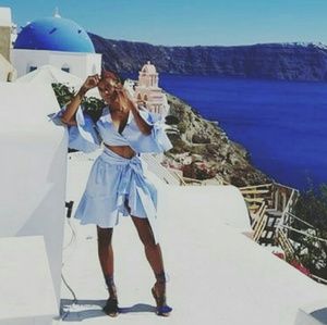 Two piece sky blue ruffle wrap skirt and ruffle sl